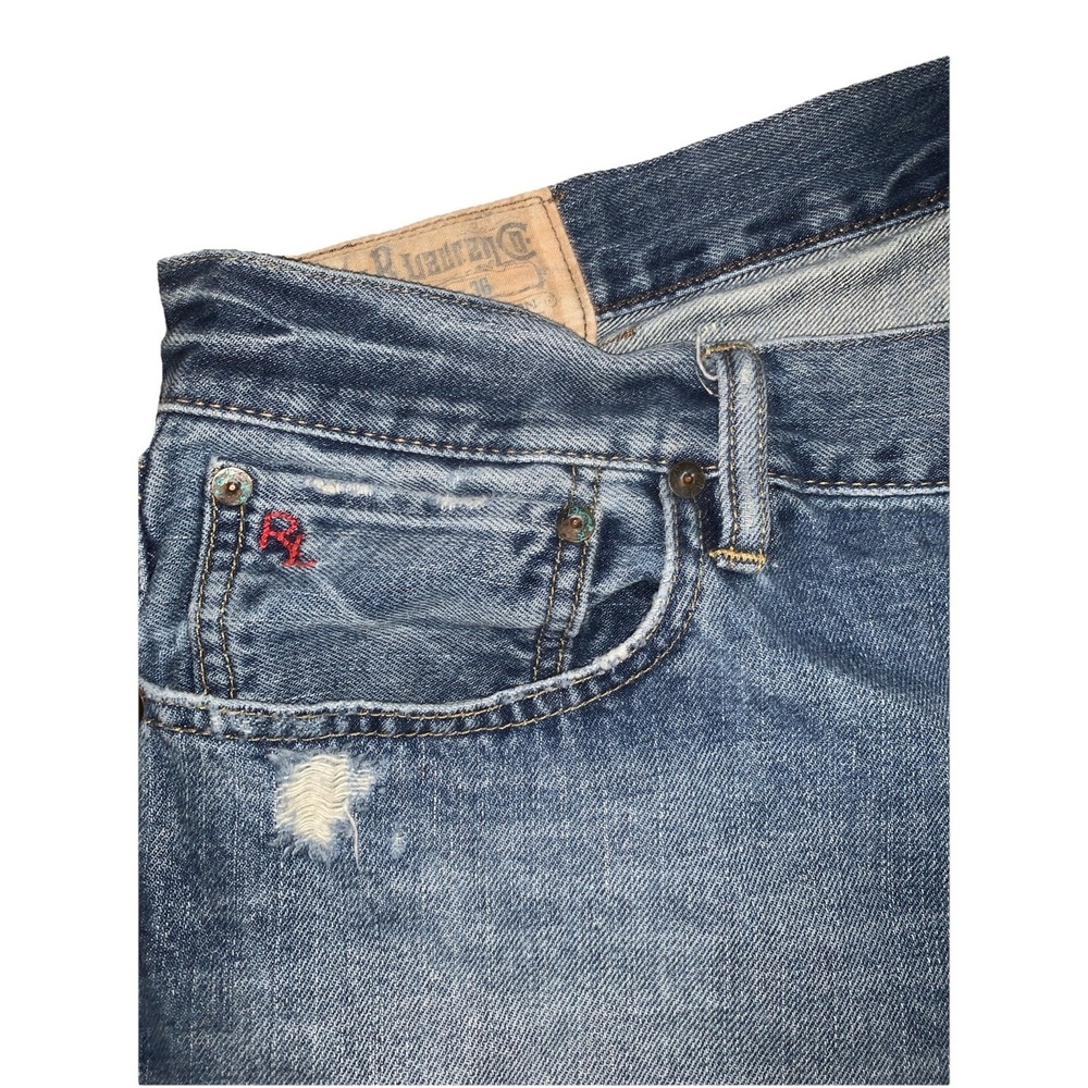 VTG Polo Ralph Lauren Mens 36 Denim Shorts‎ Raw Hem Blue Medium Wash Cut Off - Picture 4 of 14
